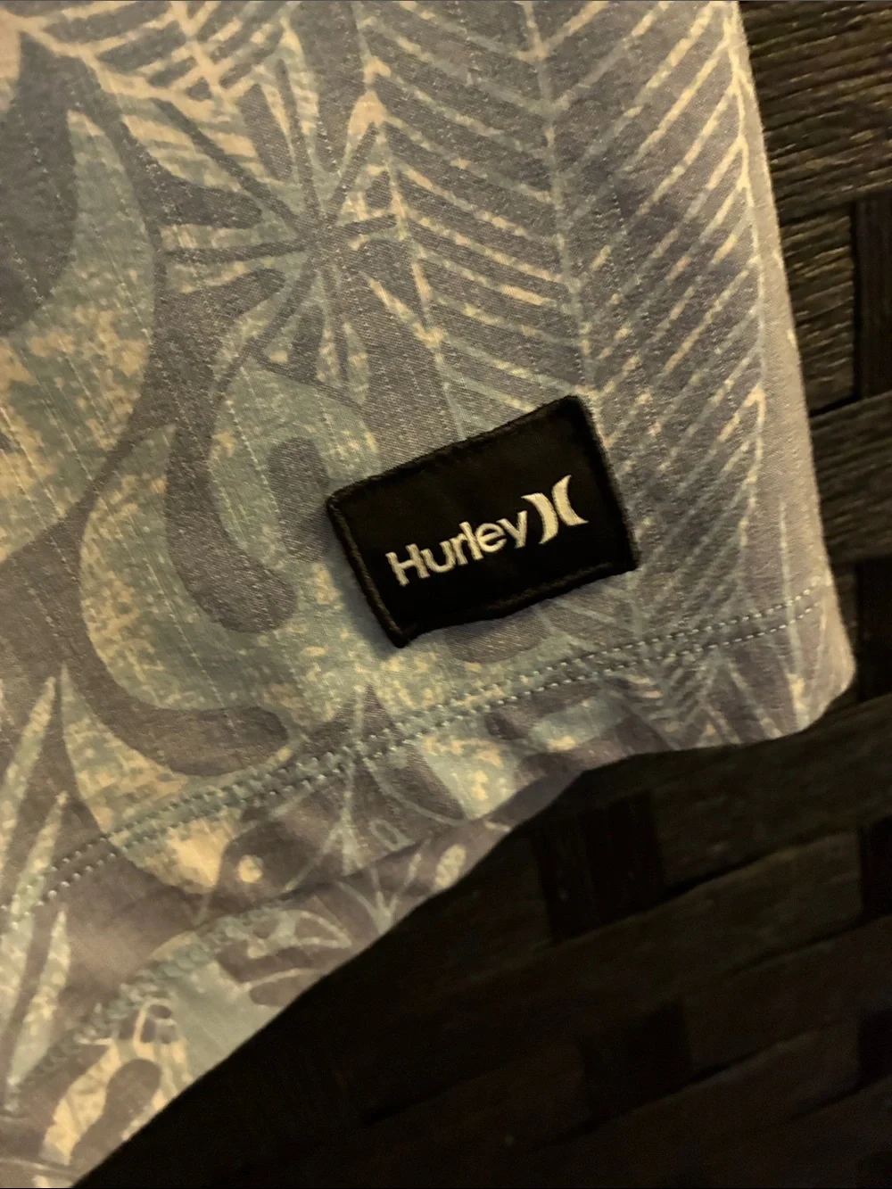 Hurley Gray Blue Leaf-Print Men’s Swim Board Shorts